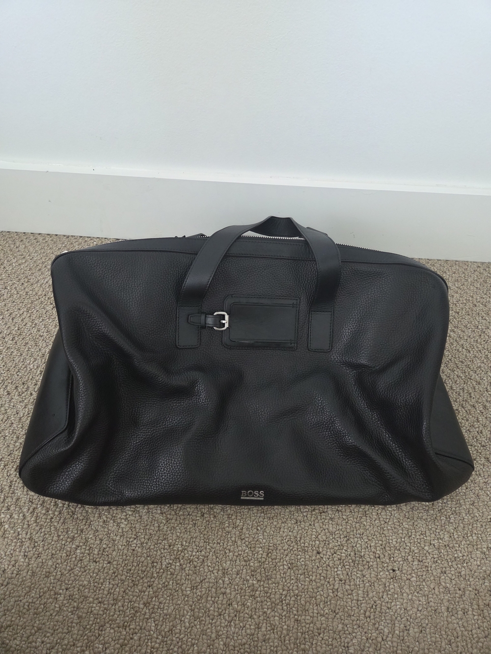 BOSS Black Leather Weekender Bag